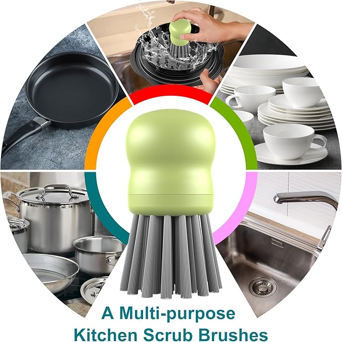 Mini Dish Brush for Cleaning Chicken Shredder, Palm Brush Dish Scrubber with Ergonomic Grip, Kitchen Brush for Washing Dishes, Pans, Pots, Sink (1, Matcha)
