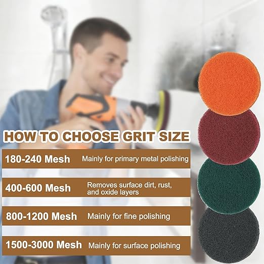 uxcell 8Pcs Scrubber Scouring Pad, 2 Inch 2000 Grits Drill Power Brush Hoop and Loop Scrub Pads Discs Polishing Pad for Household Furniture Automotive Cleaning, Orange