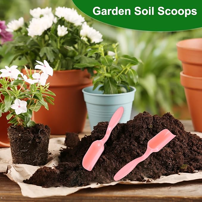 20-Pack Mini Gardening Shovel Spoons, Plastic Garden Soil Scoops for Cultivation Digging Transplanting/Flower Planting/Plant Succulent, Colorful Small Gardening Tools [Pink]