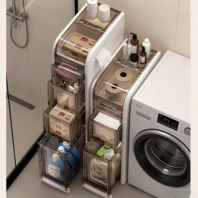 Slim Bathroom Storage Cabinet with Drawers,Narrow Bathroom Storage Cabinet,Mobile and Installation-Free,Perfect for Small Space Bathroom,Living Room,Kitchen,Toilet (A-4Tiers)