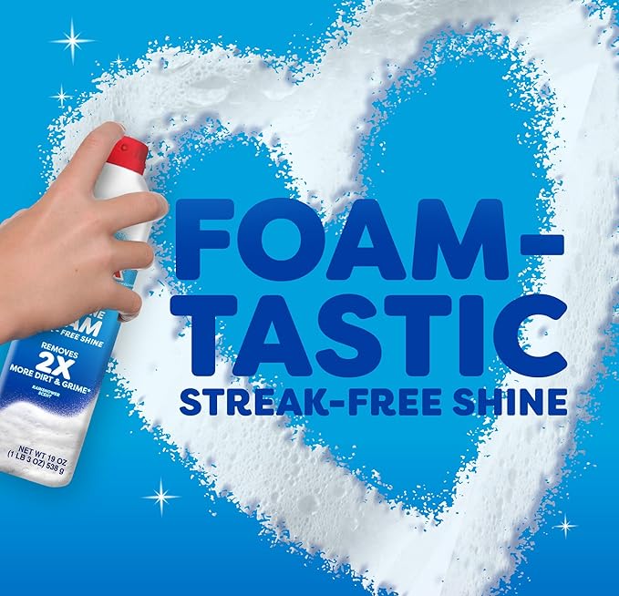 Windex Fast Shine Foam Glass Cleaner, No-Drip Windows, Doors, Mirrors & Countertops Aerosol Cleaning Spray, Streak-Free Shine, Removes Fingerprints, Dust, Dirt, Grime & More 19 oz (Pack of 6)