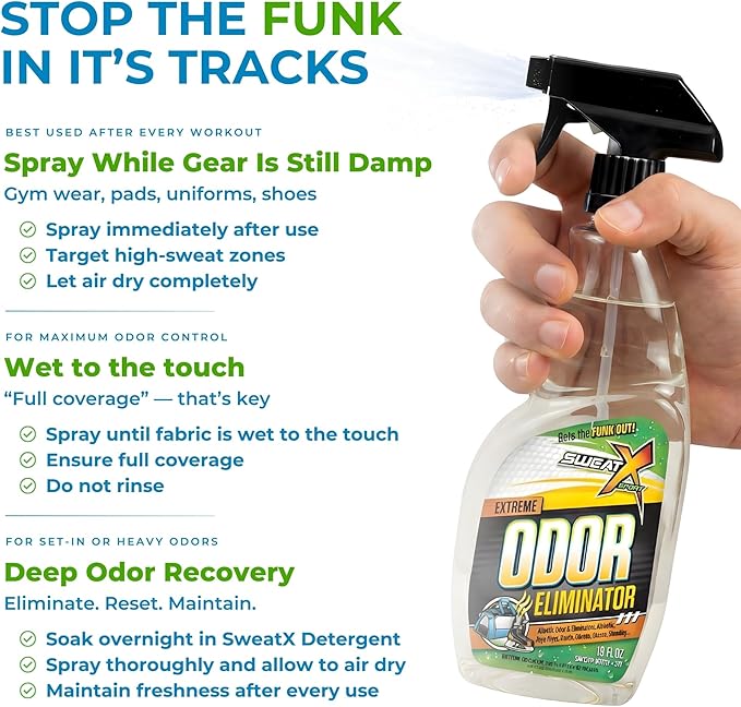 SweatX Extreme Odor Spray - Multipurpose No-Wash Deodorizer - Ideal for Shoes and Gym Clothing - Victory Scent (16 fl oz)