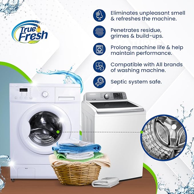 True Fresh Washing Machine Cleaner Tablets - 25-Pack & 15-Pack - Deep Clean & Descale All Internal Parts, Ideal for All Washers Top Load, Front Load, HE, Septic Safe (40 Tablets)