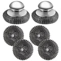 2Pcs Stainless Steel Wool Scrubber with Handle, 4 Replacement Steel Scrubber Wool Pads，Stainless Steel Scrubber for Cleaning Cast Iron, Dishes, Kitchen Pots, Pans, Grills, Stoves, Sink