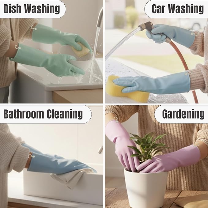 IMARU 3 Pairs Dishwashing Gloves with Hanging Hooks - Reusable Rubber Cleaning Gloves for Household & Kitchen & Gardening, Non-Slip & Waterproof & Durable (Medium)