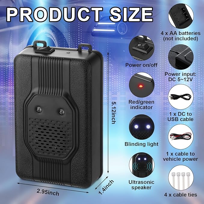 Qualirey 9 Pcs Ultrasonic Rodent Repellent for Car Engines Car Rodent Repeller Under Hood Battery Operated Rat Repellent with Strobe Light Keep Pest Squirrels Mice Out of Garage RV Outdoor