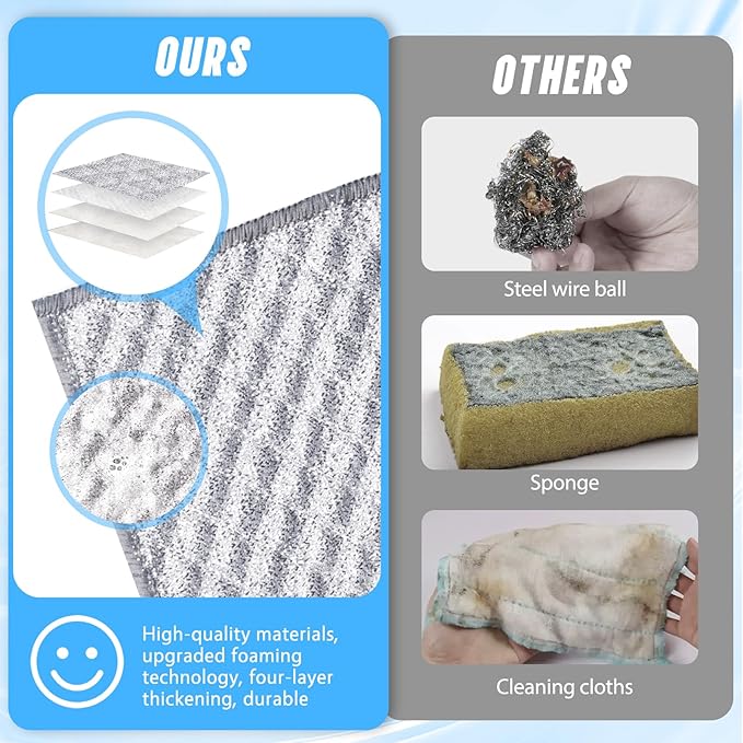 Wangjinpeng 8 PCS Four-Layer Non-Scratch Multipurpose Steel Wire Dishcloths - Reusable Quick-Dry Odor-Free Scrub Cloths for Dishes, Kitchen Cleaning Cloths for Cookware, Sinks, Stove Tops(7.87X7.87)