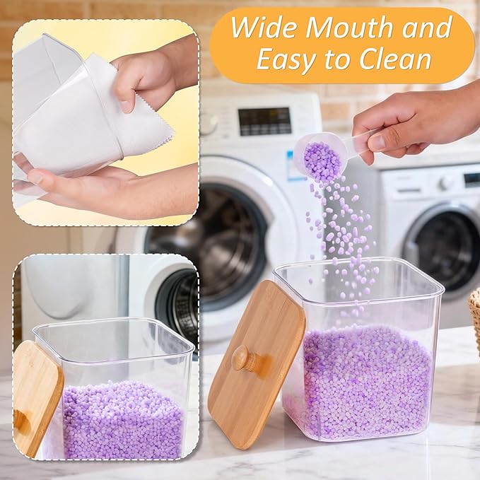 efluky 2 Pack Laundry Pods Container & Dryer Sheet Holder Set,Clear Laundry Room Organization Containers with Bamboo Lids and Labels,Laundry Pods Holder for Scent Booster,Powder,Pod