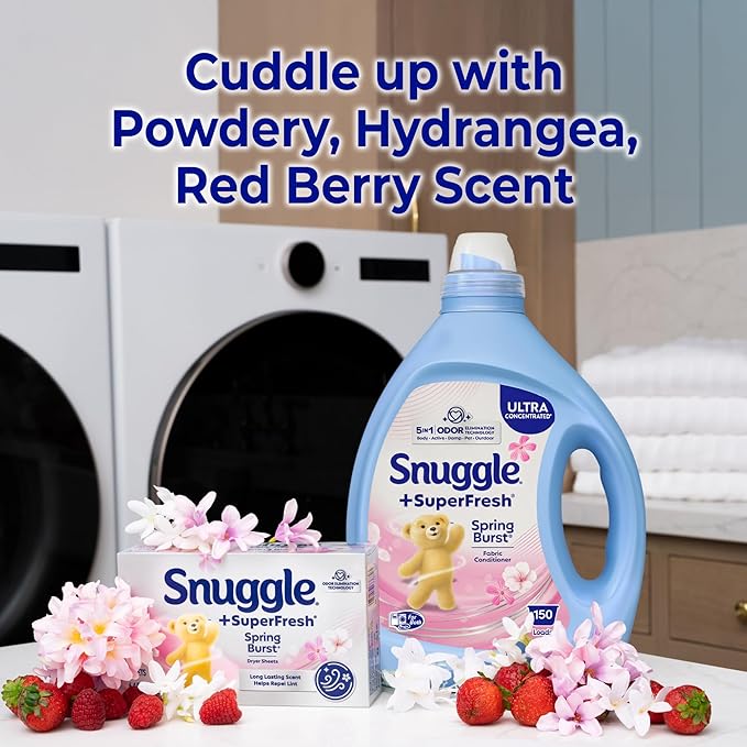 Snuggle SuperFresh Fabric Softener Liquid, Ultra Concentrated, 78.8 Oz, 150 Medium Loads, Spring Burst Fabric Conditioner, Lasting Scent, Fights Stubborn Odors, Softens, Reduces Static & Wrinkles