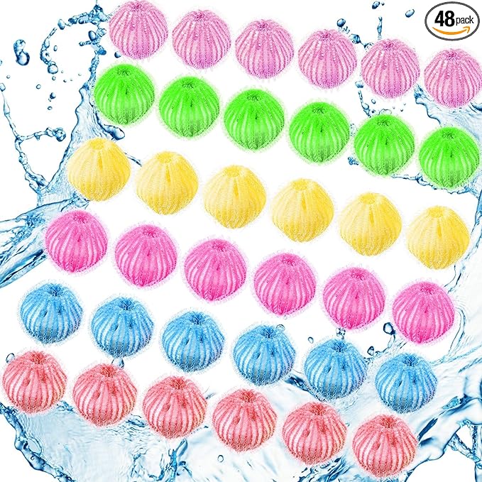 Blulu 48 Pieces Pet Hair Remover for Laundry Dryer Balls Reusable Washing Machine Hair Catcher Pet Dog Cat Catcher Lint Remover (Rainbow Color)