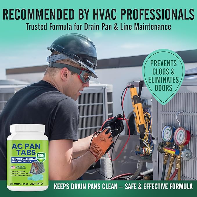 AC PAN TABS – 200 AC Drain Line Cleaner Tablets for HVAC & Air Conditioner Condensate Pan Preventive Maintenance, Water-Soluble, No-Residue & Prevents Overflow
