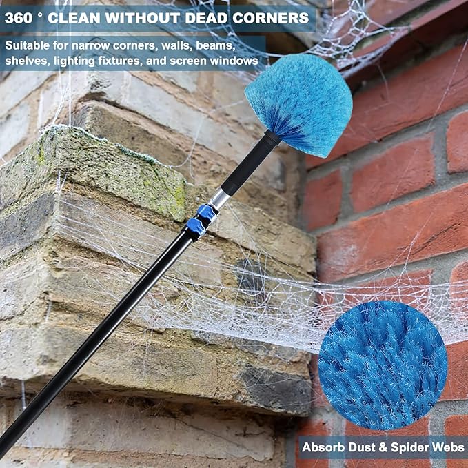Cobweb Duster Head Brush-Twist-On Spider Web Brush for Outdoor & Indoor Web Cleaning // Fits Standard Acme Threaded Poles // Cobweb Duster Brush Head Only-Blue -1 Pack