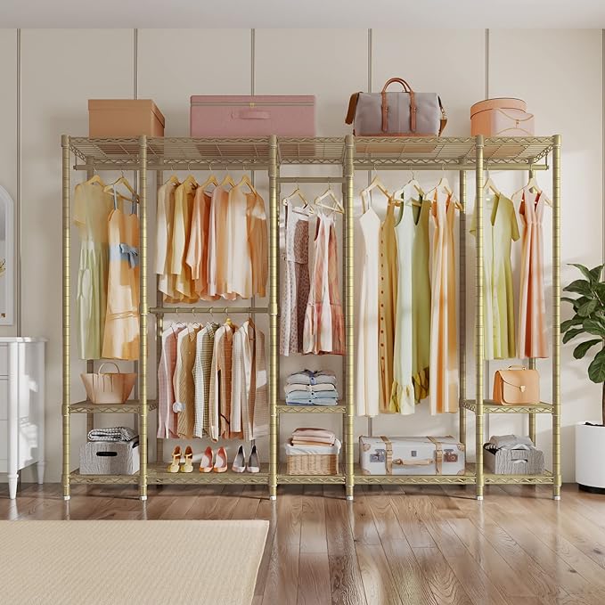 VIPEK V50 Gold Closet Rack, Extra Large Elegant Heavy-Duty Freestanding Wardrobe with Adjustable Shelves for Bedroom, Dressing Room, Retail Display, 1300 lb Capacity