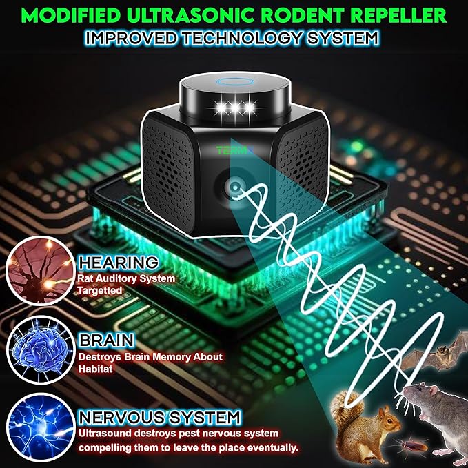 Ultrasonic Pest Repeller Indoor 4 Modes No Touch Solution Pest Repellent Ultrasonic Plug in Electronic Mouse Repellent Devices Rat Deterrent Indoor for House Attic Office Garage Warehouse RVs