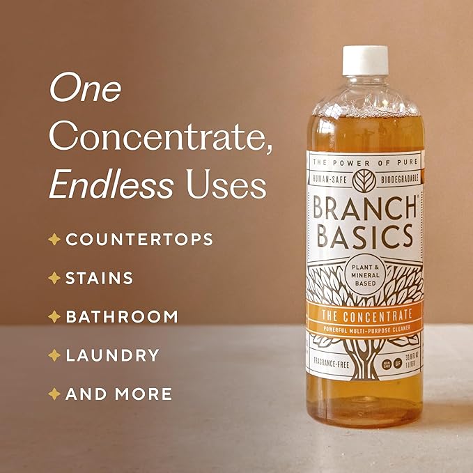 Branch Basics Premium Starter Kit in Glass: All Purpose Cleaner, Glass Cleaner, Bathroom Cleaner, Wash Bottle, and Laundry Bottle (3 Glass Spray Bottles + Concentrate) Fragrance-Free
