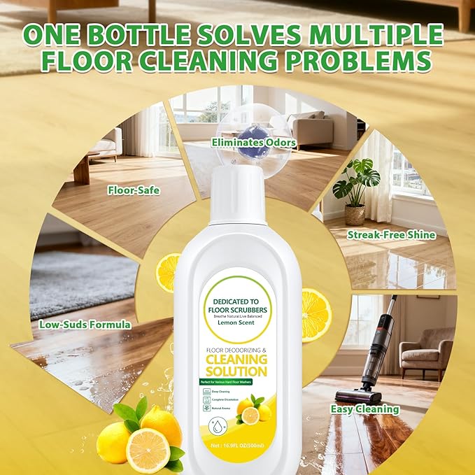 Floor Cleaning Solution Compatible with Tineco – Lemon Floor Cleaner – Long-Lasting, Zesty Scent – For All Cordless Wet/Dry Vacuum Mop Cleaner & Robot Vacuums with Mopping (2 Bottle)