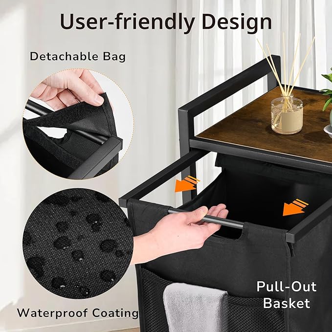 Laundry Hamper with Shelf, Laundry Basket with 2 Pull-Out Removable Bags, 2 x 13.1 Gallons(99L), Metal Frame, Lockable Wheels, for Laundry Room and Bedroom