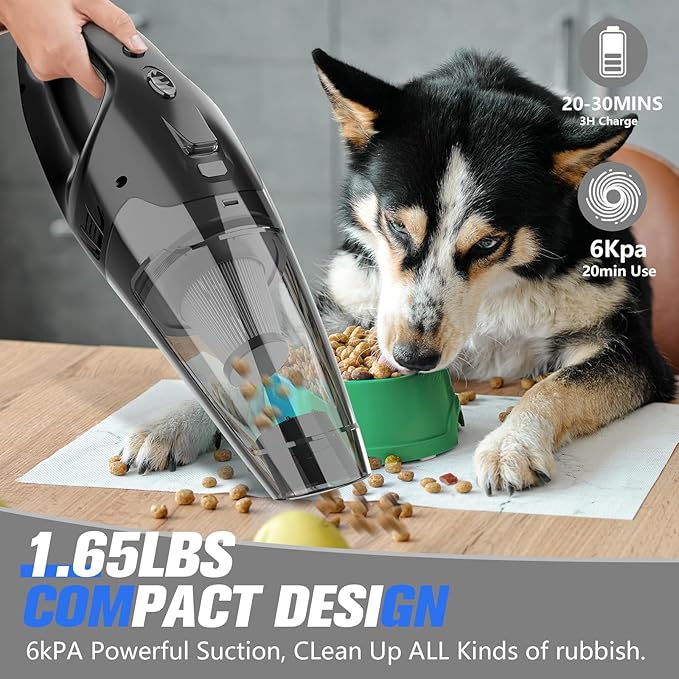 BSRCO Handheld Vacuum Cordless Rechargeable, 3-in-1 Car Vacuum Portable with LED Light & USB Charge, 1.65Lbs Lightweight Hand Vacuum Cleaner for Pet Hair, Home, Car Interior