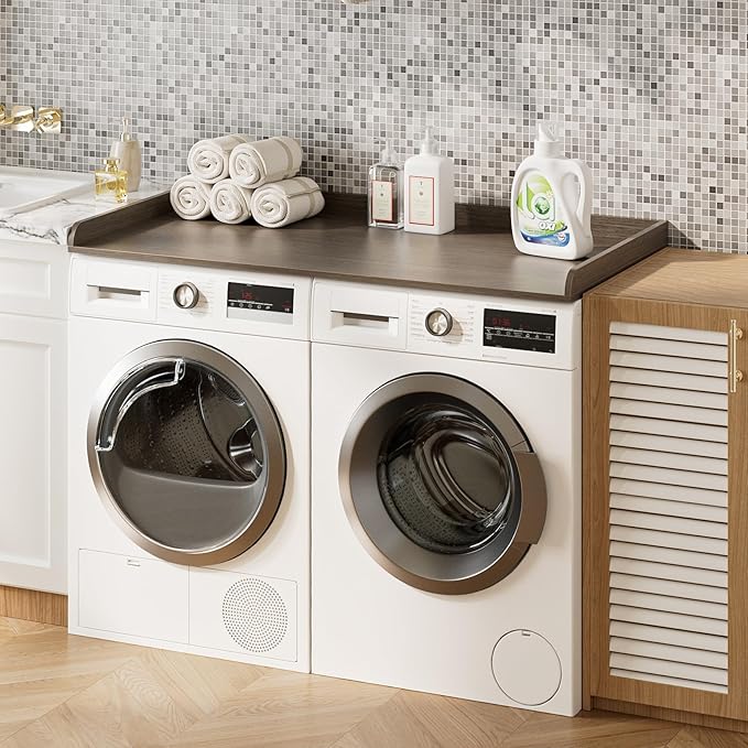 Washer Dryer Countertop, Laundry Room Organization and Storage, 27.6" x 54" Wood Laundry Countertop for Washer and Dryer, Gray