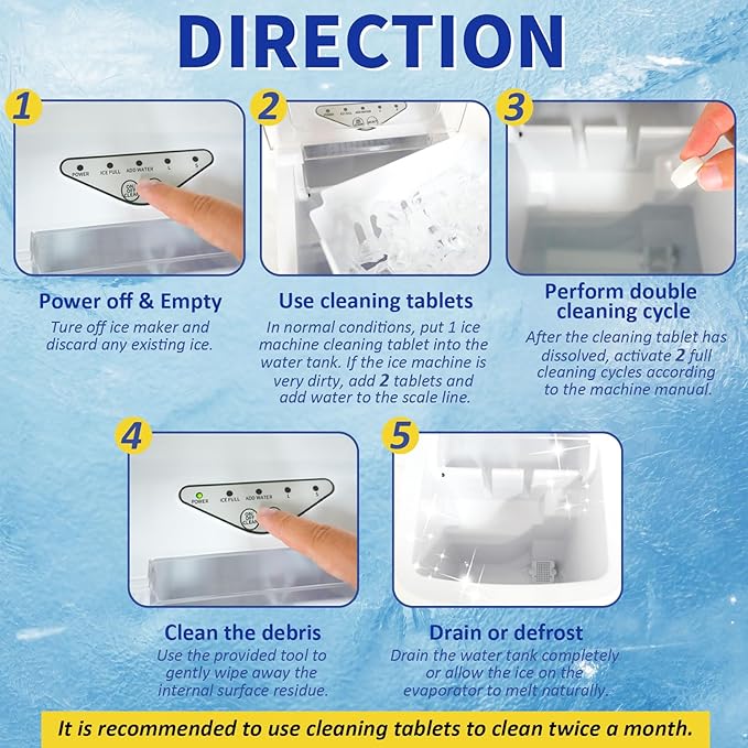 Ice Maker Cleaner and Descaler - Ice maker cleaning tablets mini size, compatible with all major brands, safe and nickel-free descaler, suitable for countertop, portable, and commercial ice makers.