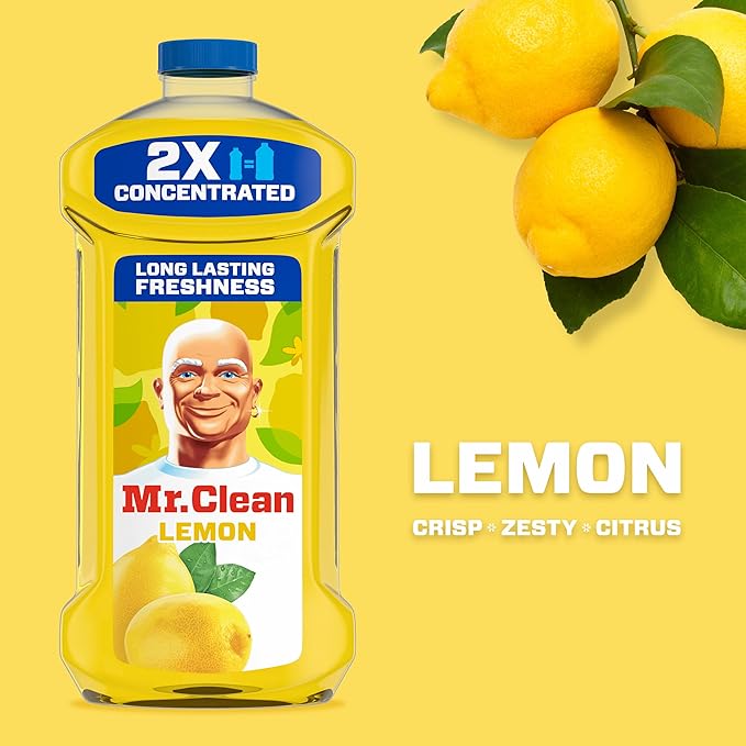 Mr. Clean All Purpose Cleaner, Floor Cleaner for Mopping Home, Bathroom, & Kitchen, Cleaning Liquid for Mop & Bucket, Cleaning Supplies, Multi-Surface Dilutable, Lemon, 41oz (Pack of 4)