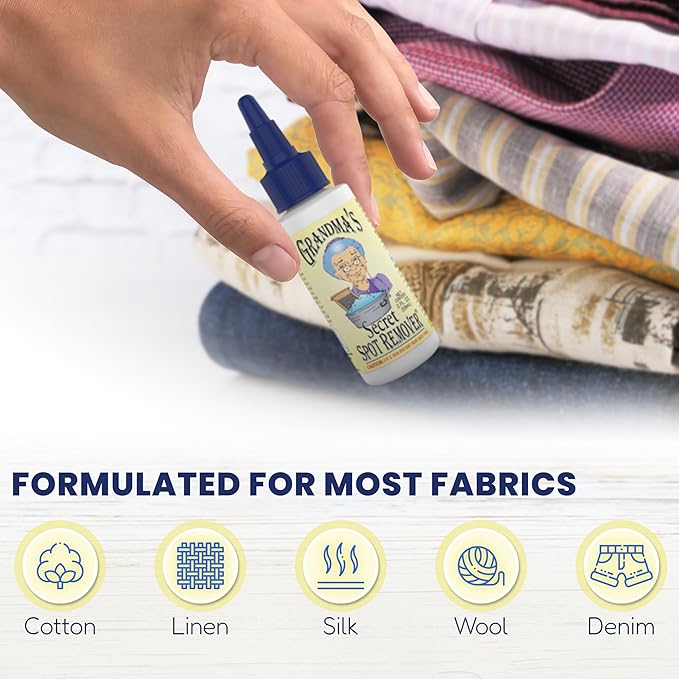 Grandma's Secret Spot Remover - Chlorine, Bleach and Toxin-Free Fabric Stain Remover for Clothes - Removes Oil, Paint, Blood and Pet Stains – 2 Ounce, 6 Pack