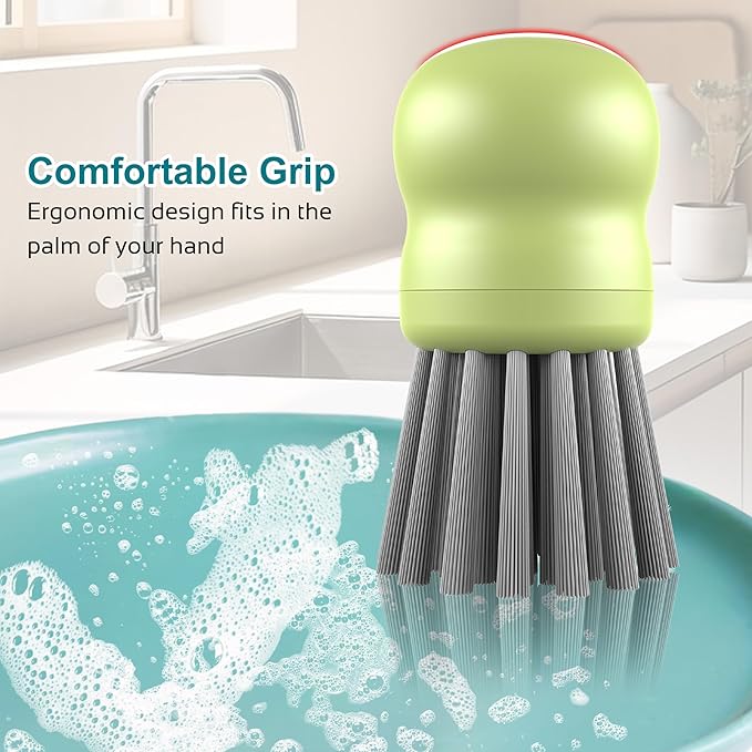 Mini Dish Brush for Cleaning Chicken Shredder, Palm Brush Dish Scrubber with Ergonomic Grip, Kitchen Brush for Washing Dishes, Pans, Pots, Sink (1, Matcha)