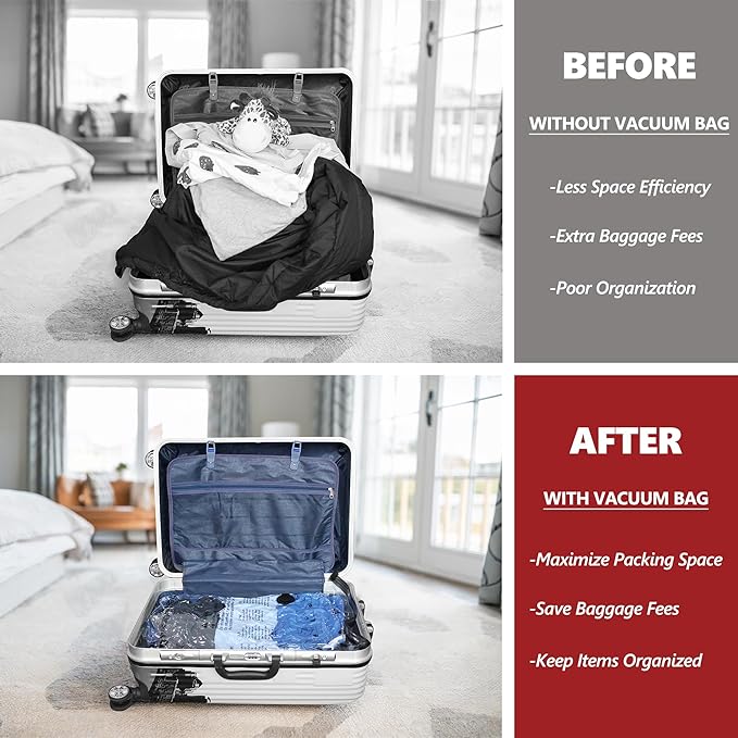 Vacuum Bags for Travel with Rechargeable Pump, 15 Combo (5L/5M/5S) Compression Packing Seal Bags for Luggage Suitcase, Space Saver for Clothing and Clothes Storage Travel