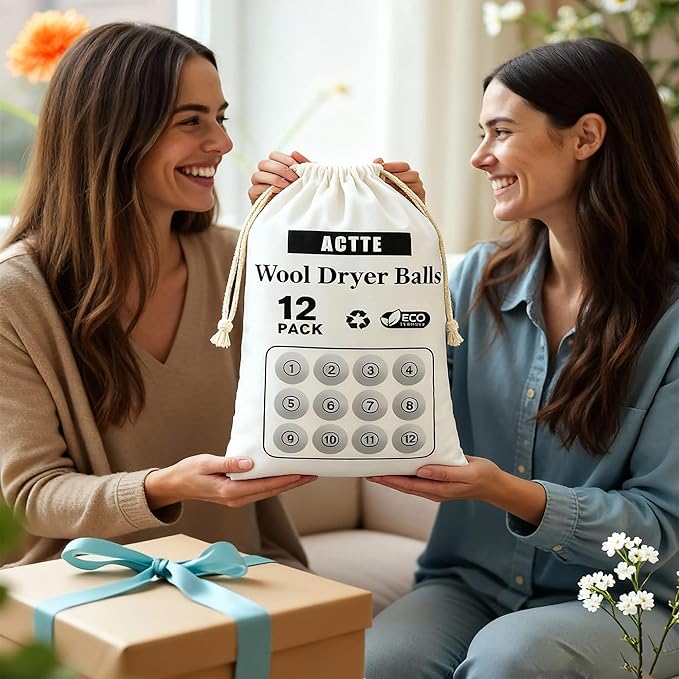 Wool Dryer Balls Laundry, L(2.3") 12 Pack, Premium Fabric Softener Ball, Reusable, Anti Static, Chemical Free Natural Wool Balls for Dryer, Laundry Dryer Balls – 100% New Zealand Wool