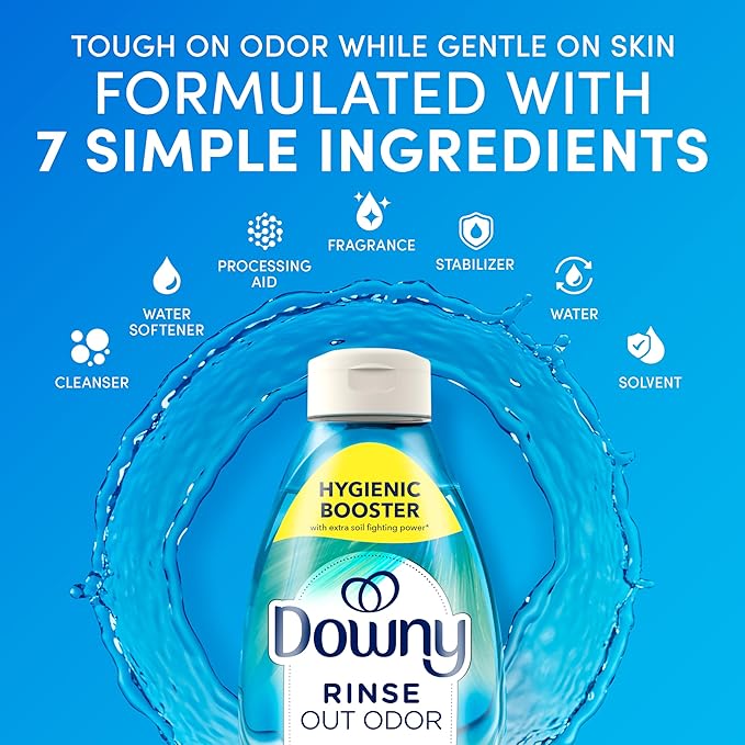 Downy Rinse Laundry Odor Remover, Cool Cotton Scent, 48 fl oz, Fabric Softener And Laundry Odor Removal Rinse, Fights Odors At The Source, HE Compatible