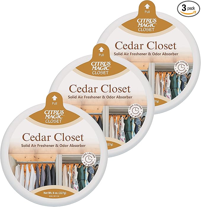 Citrus Magic Odor Absorbing Solid Air Freshener for Closets, Cedar, 8-Ounce, Pack of 3