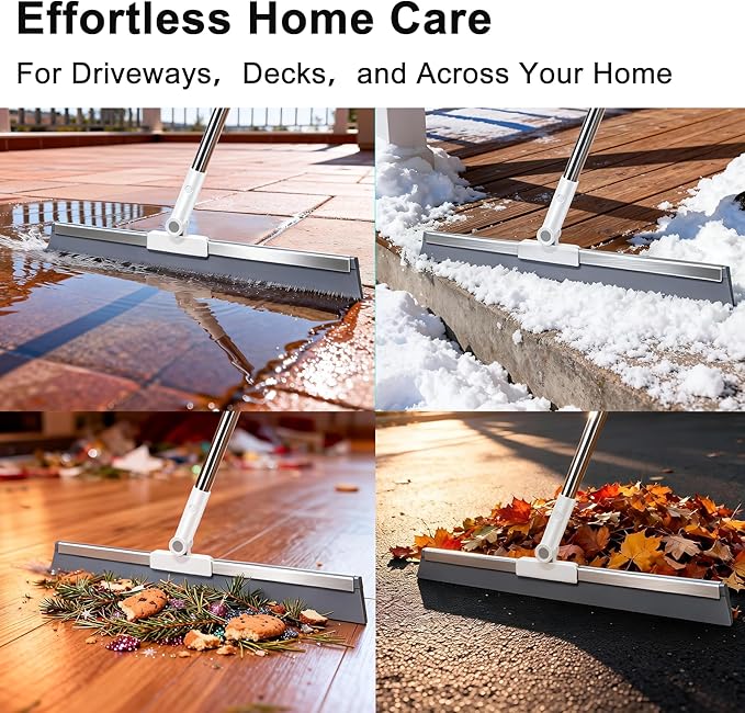 19.7'' Large Floor Squeegee for Concrete Floor with 51''-58'' Telescoping Stainless Steel Handle, Squeegee Broom for Removing Water on Tile, Epoxy, Garage, Driveway, Patio