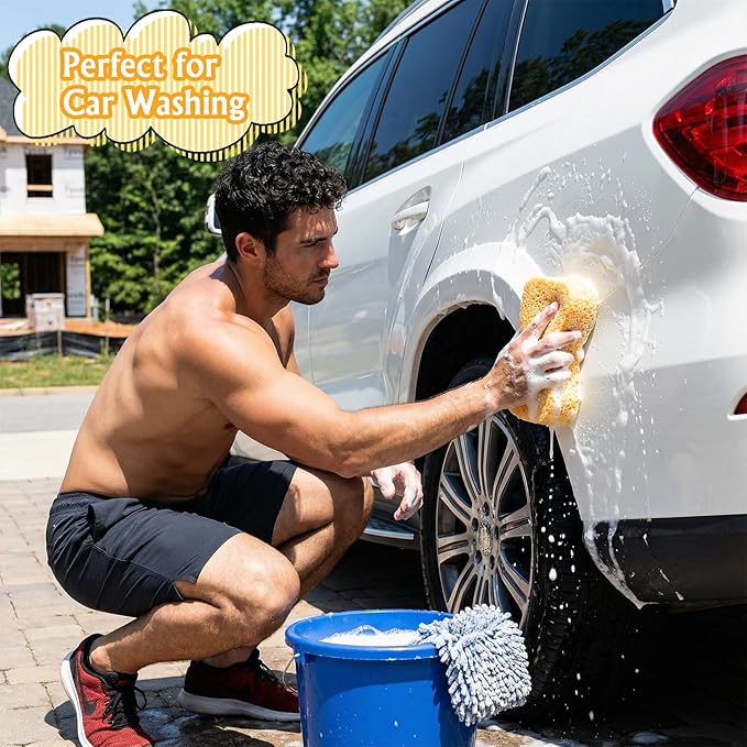 Large Sponge Non-Scratch, Car Wash Sponge, Super Absorbent Heavy Duty Large Sponges for Cleaning Home/Kitchen/Boat Bail & Car Washing (5.71x3.54x1.38 Inch)