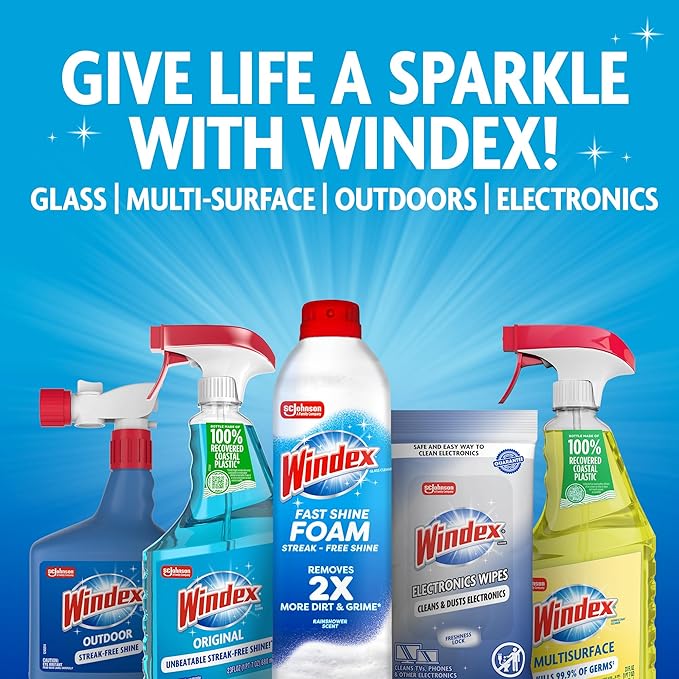Windex Outdoor Window and Glass Cleaner for Hose Ammonia Free, Concentrated Formula for Deep Outdoor Clean, Patio Cleaner, Compatible With All Hoses, 32 Fl Oz (Pack of 8)
