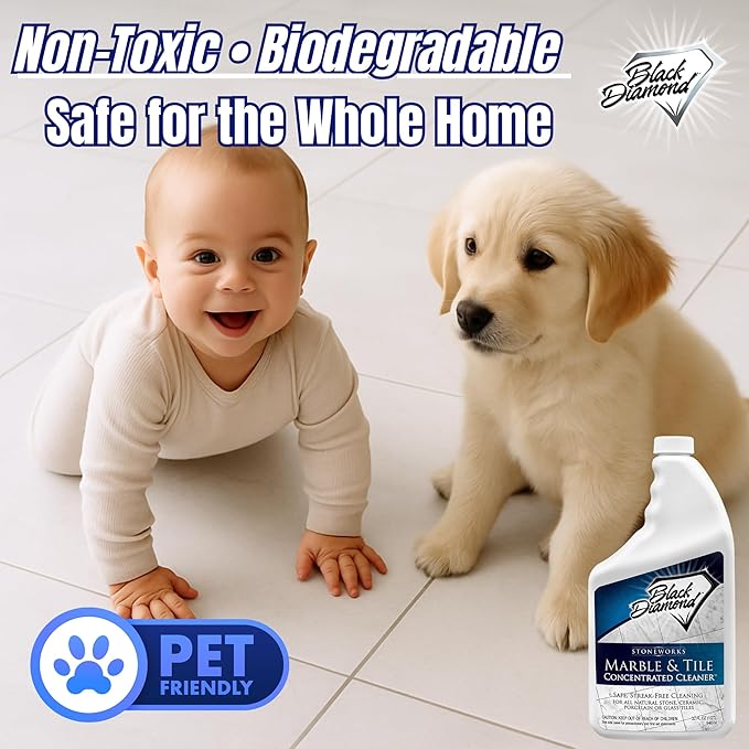 Black Diamond Stoneworks MARBLE & TILE FLOOR CLEANER. Great for Ceramic, Porcelain, Granite, Natural Stone, Vinyl and Brick. No-rinse Concentrate. (1-Quart)