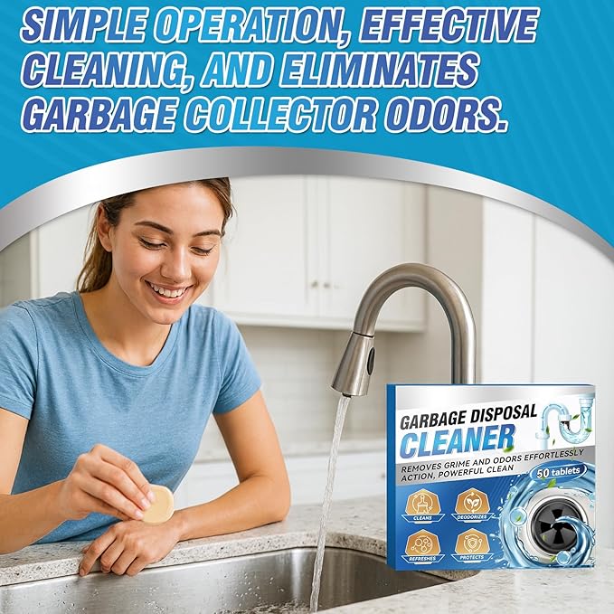 Garbage Disposal Cleaner and Deodorizer Tablets - 50 Count (1-Year Supply), Powerful Foaming Sink Cleaner, Quickly Eliminates Odors (49, Tablet)
