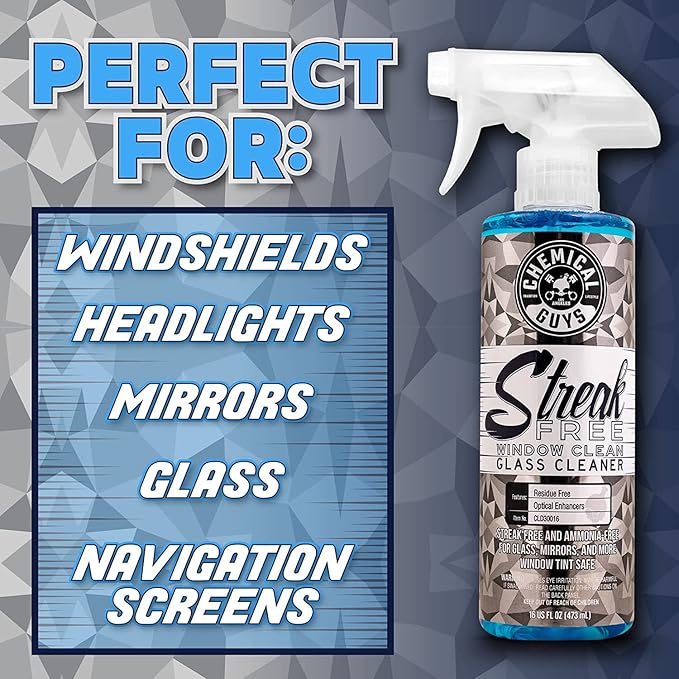Chemical Guys CLD300 Streak Free Glass & Window Cleaner (For Glass, Windows, Mirrors, Nav. Screens & More; Car, & Home) Ammonia Free & Safe on Tinted Windows, 128 fl oz + ACC151 Spray Bottle, 16 oz.
