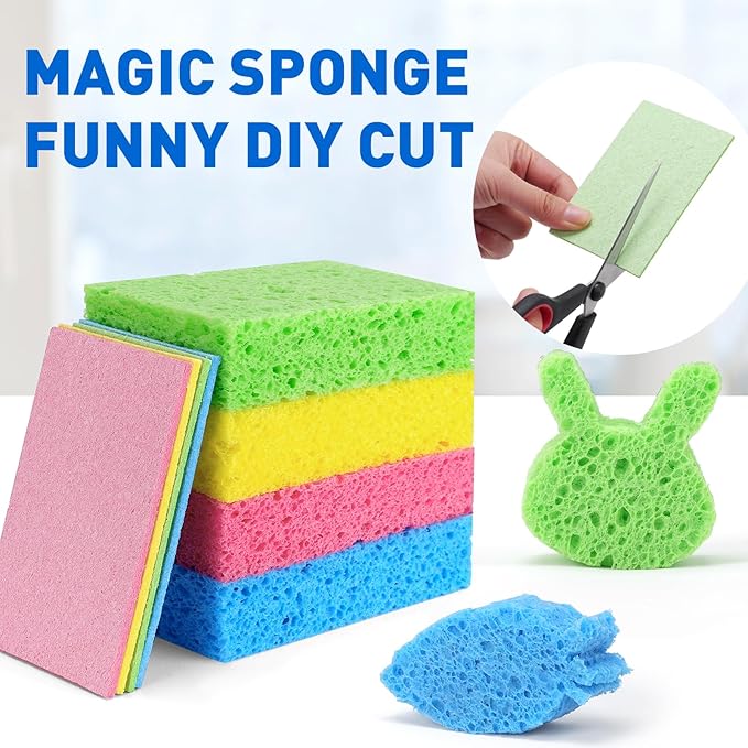 24 Pack Compressed Cellulose Sponge, Non Scratch Kitchen Sponges for Dish Cleaning, Multipurpose Household Cleaning Sponge for Kitchens, Bathrooms, Cars