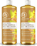 Dr. Jacobs Naturals Orange & Ginger Castile All-in-One Cleaner and Soap - Plant-Based Formula for House Cleaning Floors and Appliances - Gentle on Skin and the Planet - 32 oz, 2 Pack