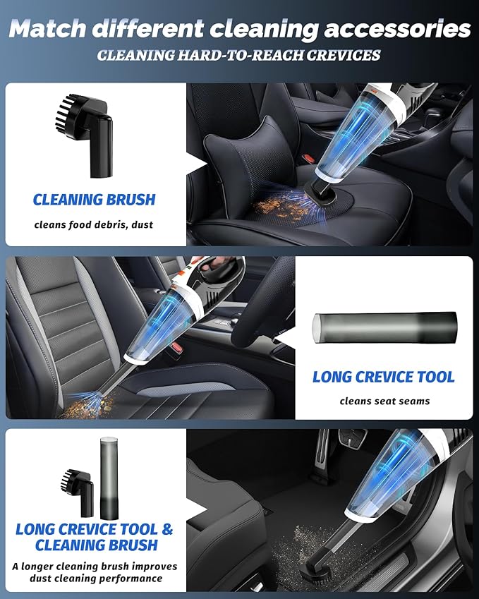 Handheld Vacuum Cordless, Car Vacuum Cleaner with Powerful Suction, 2 Modes Mini Hand Vacuum, Dry & Wet, LED Light, Portable Vacuum for Car Pet Hair, Home, Office, Keyboards Black Orange