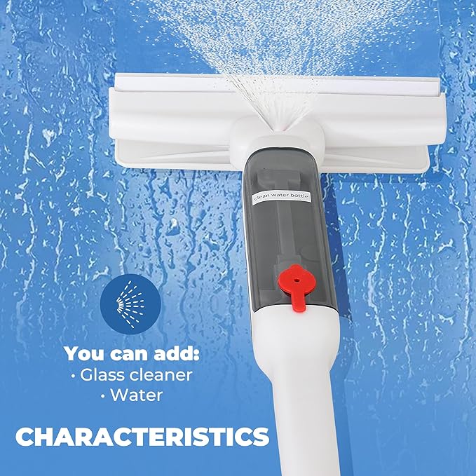 Window Cleaner with Front and Rear Cleaners + Expandable Sprayer - Window Vacuum Squeegee - Complete Kit for Glass, Windows and Mirrors, Quick Drying- Window Cleaner Tool - Car Window Cleaner Spray