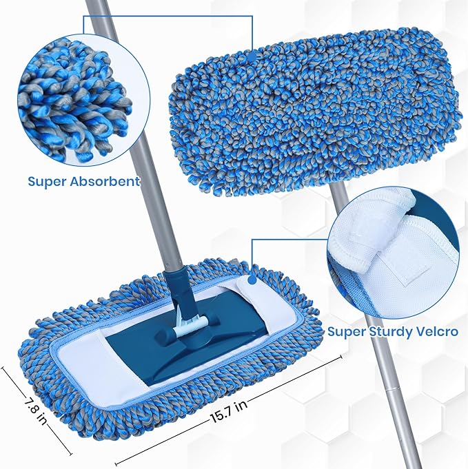 Dust Mop for Hardwood Floors with 57" Long Handle Wet & Dry Mops for Catching Pet Hair and Dust Bunny Microfiber Dust Mops for Vinyl, Wood, Tile, Laminate Flooring