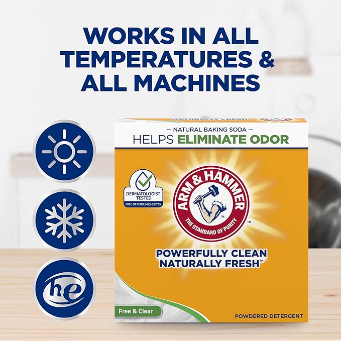 ARM & HAMMER Powder Laundry Detergent, Free of Perfume and Dyes, 100 Loads