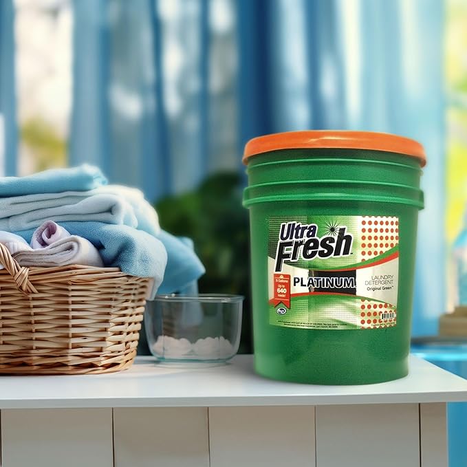 Ultra Fresh 3X Platinum 5 Gallon Laundry Detergent Liquid for All Machine Types with Easy Dispensing Pump, Up to 640 Loads, Original Green (4 Pack)