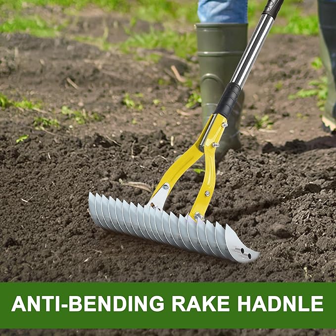 Thatch Rake,15" Lawn Dethatcher Rakes,Dead Grass Remover,Manual Dethatching Rake with Adjustable Length Handle,Scarifier Rake,Thatching Rakes for Lawns Grass Loosening Soil
