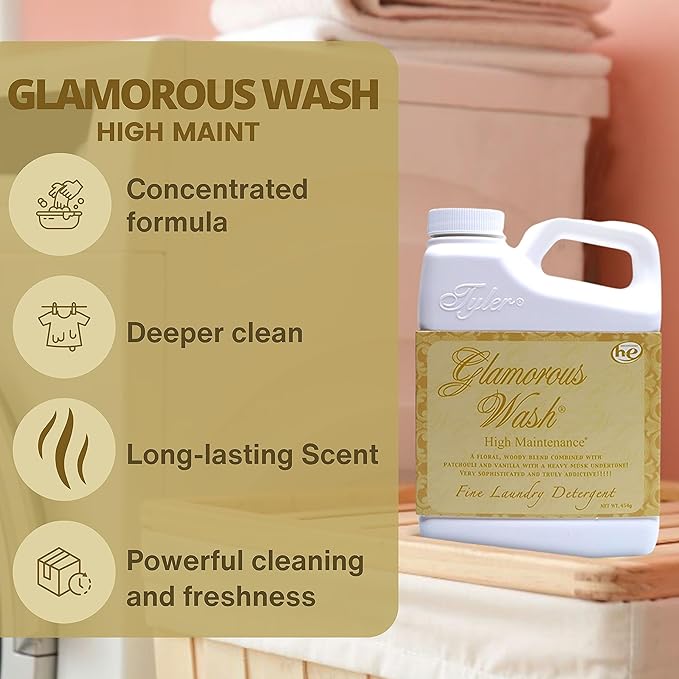Worldwide Nutrition Bundle Compatible with Tyler Candle Company Glamorous Wash High Maintenance Scent Fine Laundry Liquid Detergent - Hand and Machine Washable - 16 oz, 454-gram Container w/Keychain