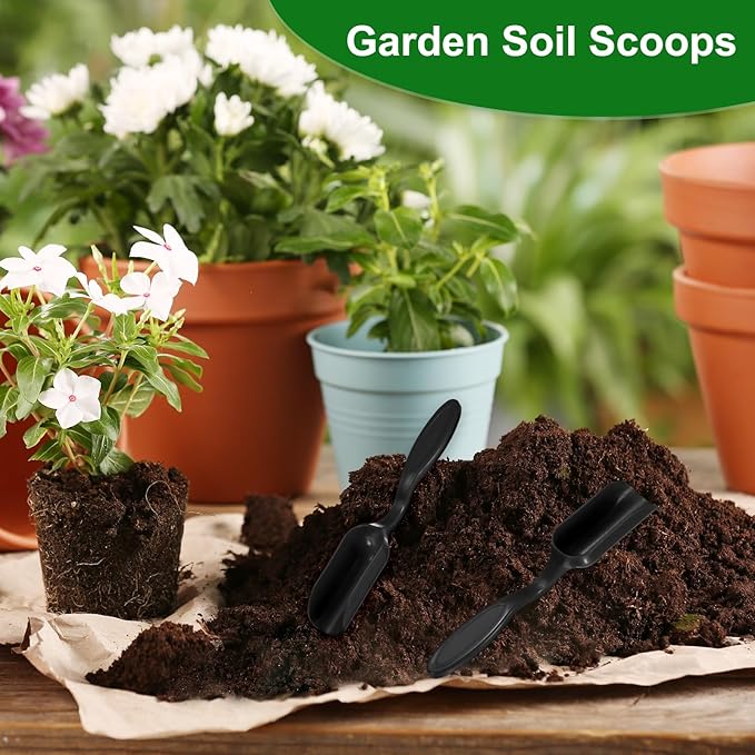 10-Pack Mini Gardening Shovel Spoons, Plastic Garden Soil Scoops for Cultivation Digging Transplanting/Flower Planting/Plant Succulent, Colorful Small Gardening Tools [Black]