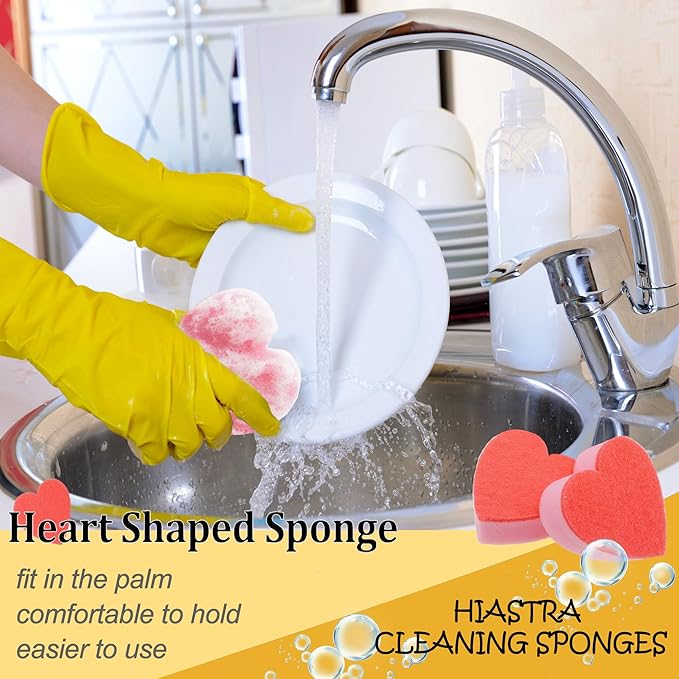 Heart Shaped Non-Scratch Scrub Sponge, Dual-Sided Cleaning Kitchen Sponge and Scrubber for Washing Dishes, Pots & Pans and Household Cleaning Supplies, 6 Scrubbing Sponges