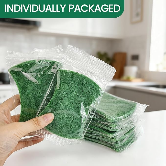 Heavy Duty Scouring Pads, 30 Pcs Individually Wrapped Dish Scrubber Pads for Household Kitchen Pots Pans Metal Grill (3.9 x 3.1 x 0.3 in)