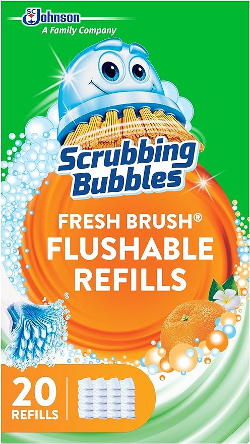 Scrubbing Bubbles Flushable Toilet Bowl Wand Cleaner Refills, Fresh Brush Cleaner Toilet Refill Pads, Removes Limescale & Odors, Citrus Scent, 20 Count (Pack of 1)